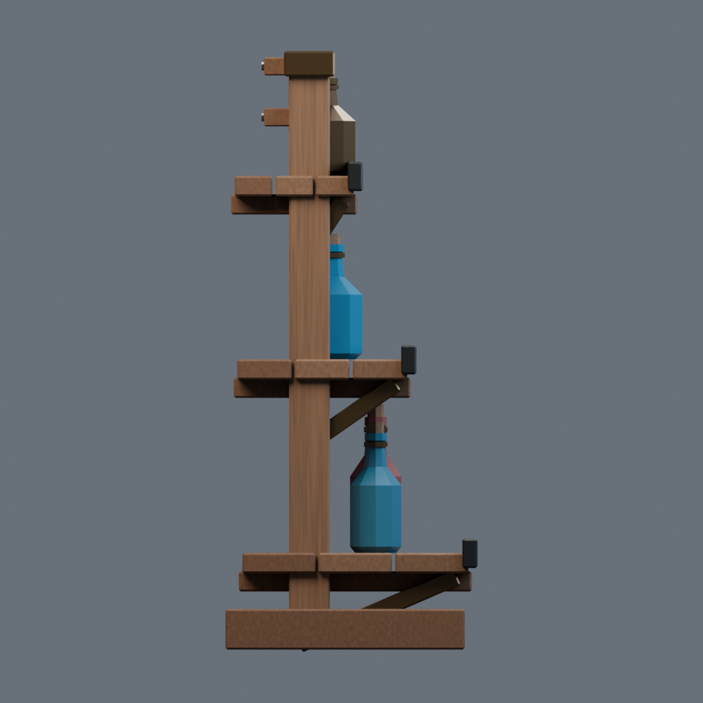 Left orthographic render of the potion display stand model.