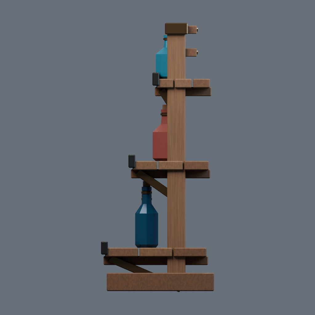 Right orthographic render of the potion display stand model.