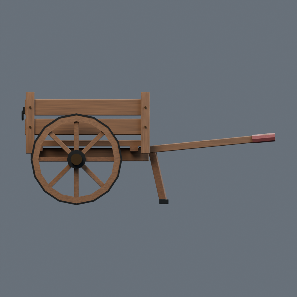Left orthographic render of the two-wheel supply cart model.