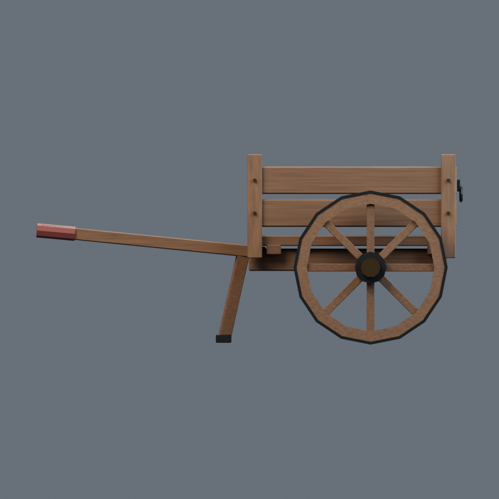 Right orthographic render of the two-wheel supply cart model.