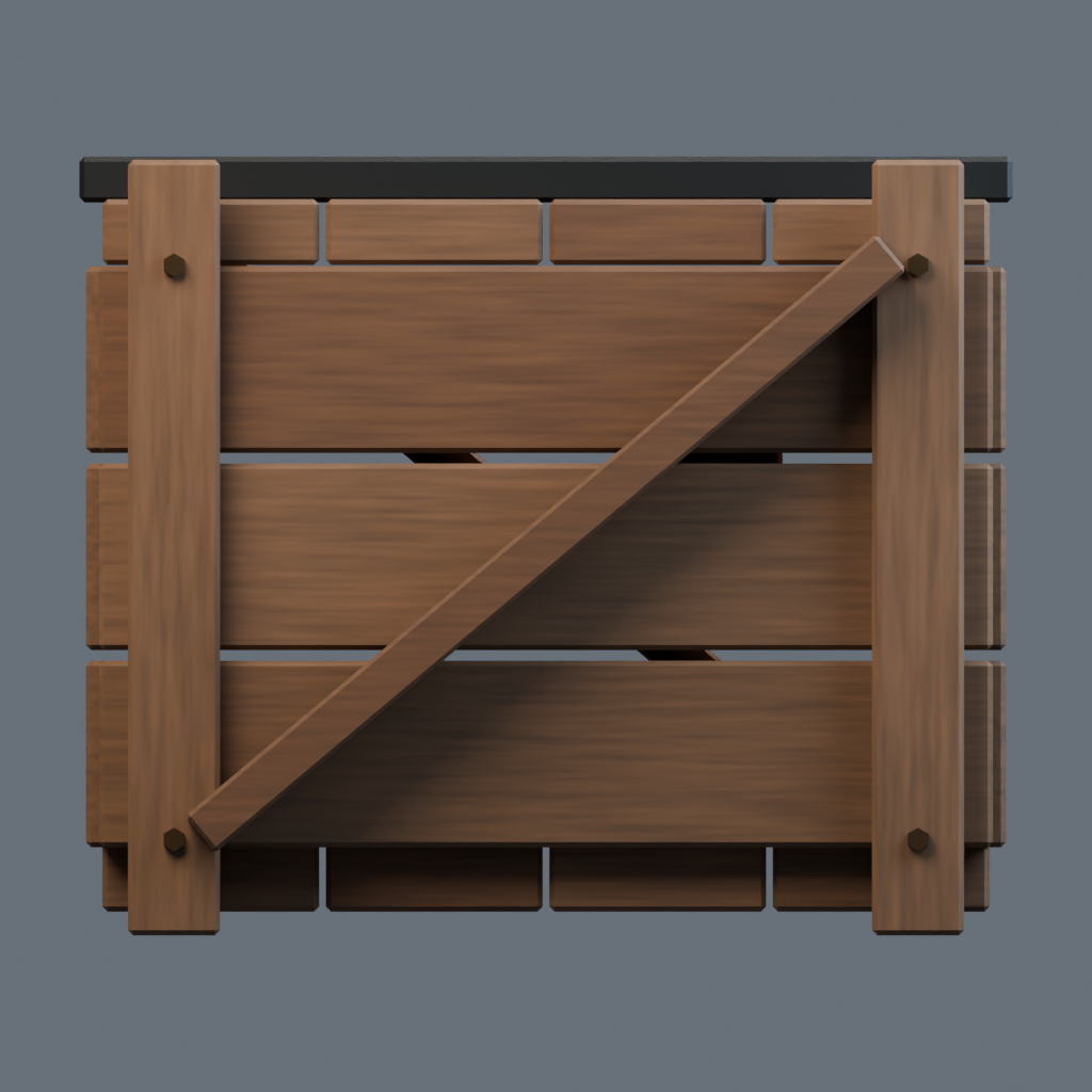 Back orthographic render of the supply crate model.