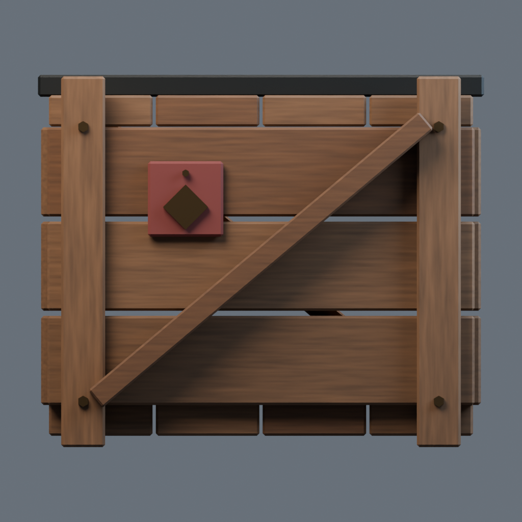 Front orthographic render of the supply crate model.