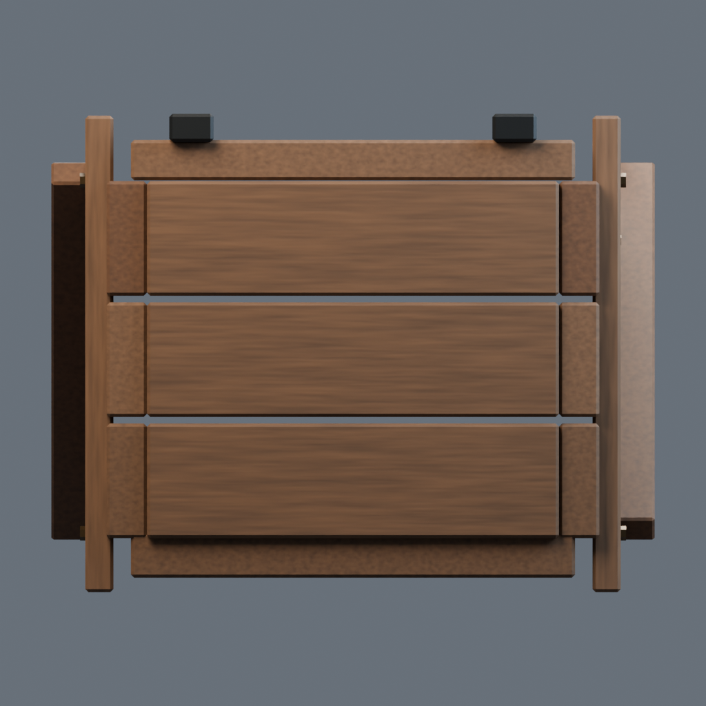 Left orthographic render of the supply crate model.