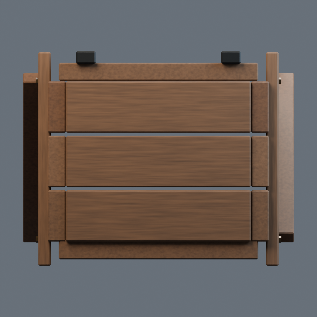 Right orthographic render of the supply crate model.