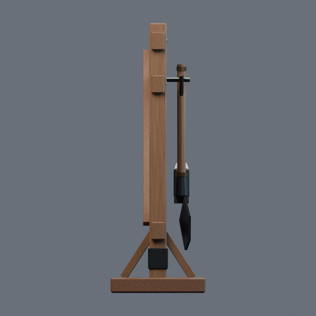 Left orthographic render of the settlement tool rack model.
