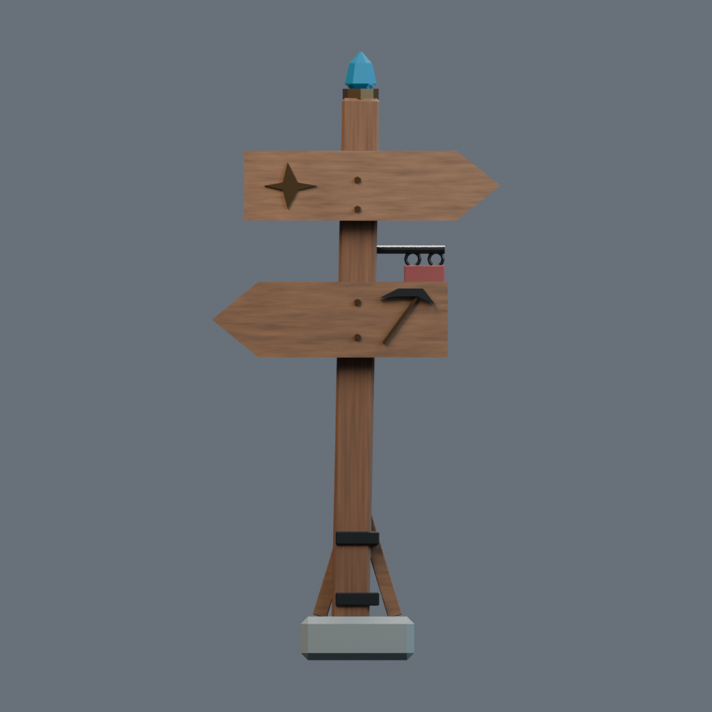 Front orthographic render of the wayfinder signpost model.